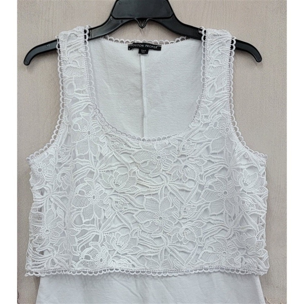 NWOT Boston Proper S Lace Overlay Tank Dress Terry Backed White 127795